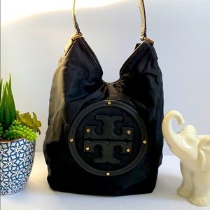 Tory Burch black canvas hobo bag used